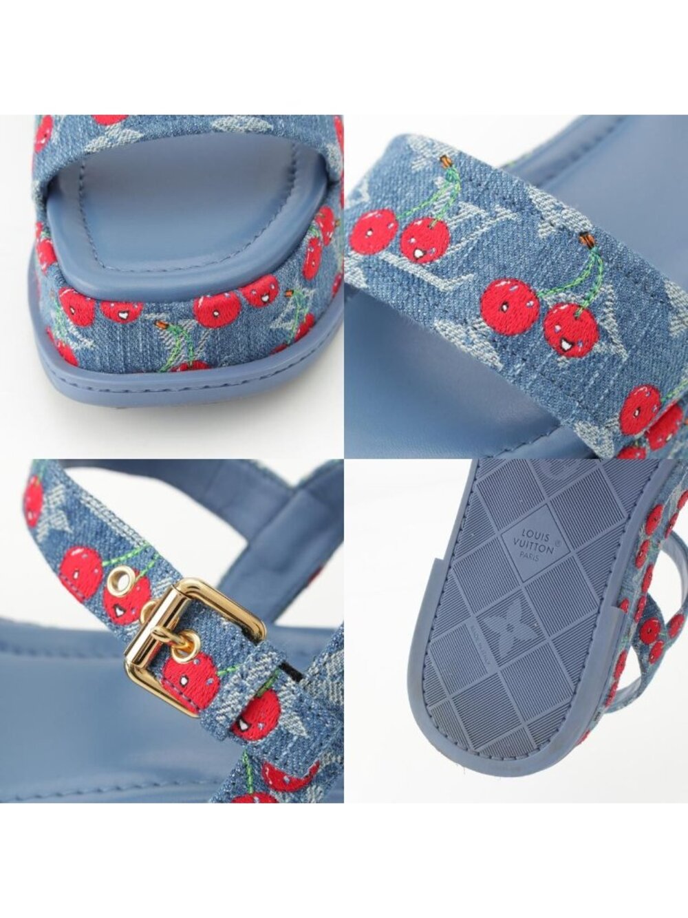 Louis Vuitton Denim Takashi Murakami Cherry Maya Platform Sandals Blue - Picture 9 of 10